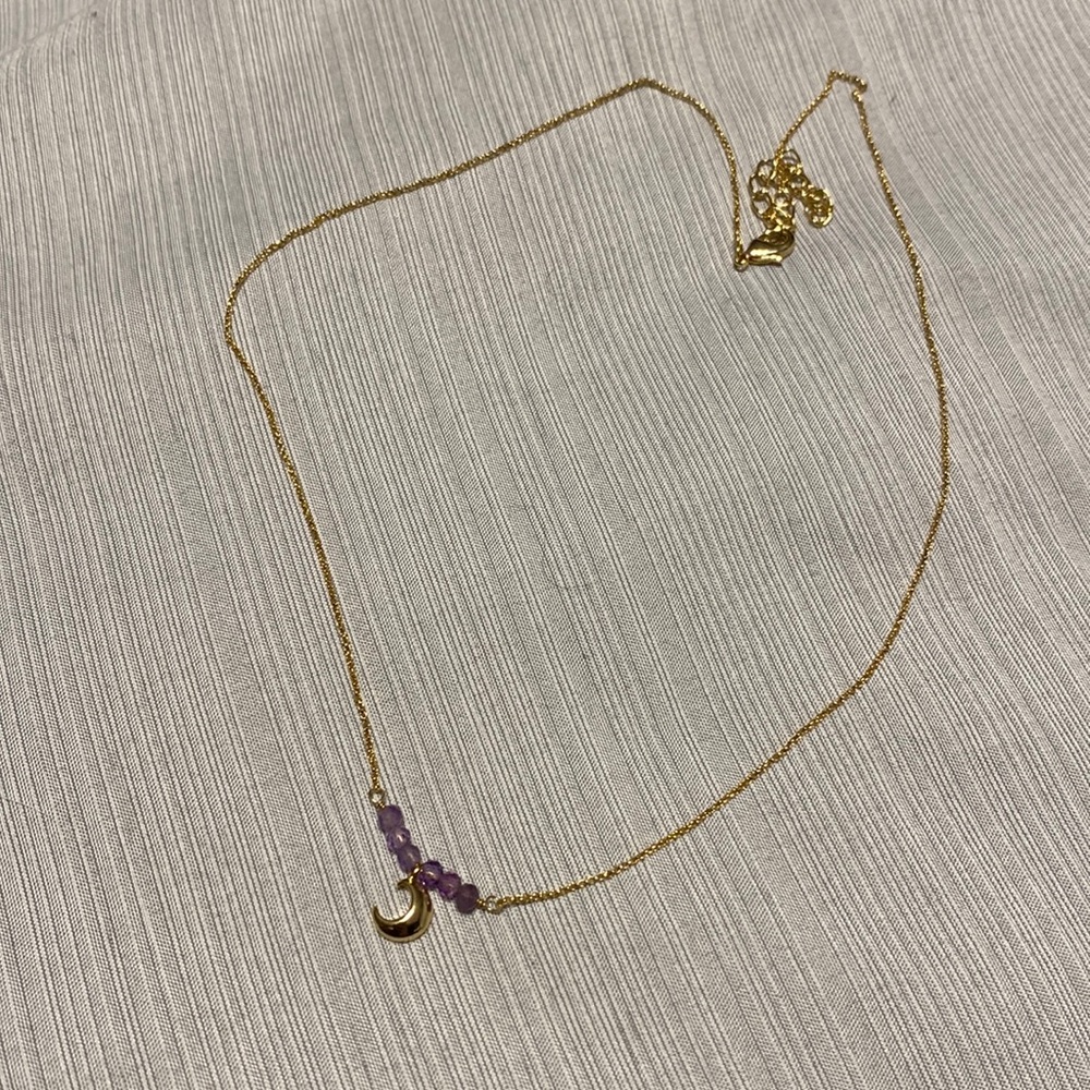Purple Bead & Moon charm necklace